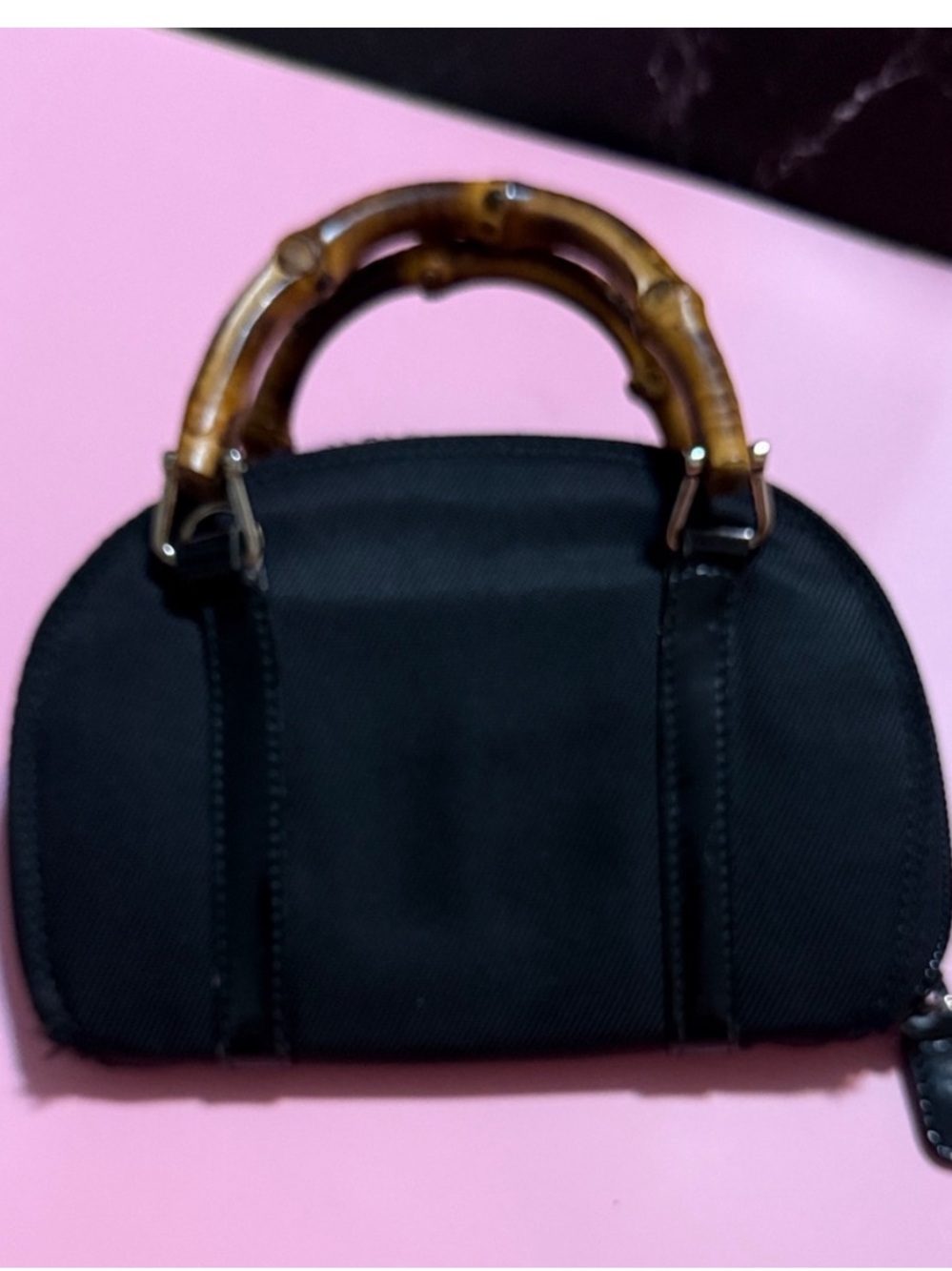 GUCCI Bamboo Wallet Hand Nylon Black Pochette